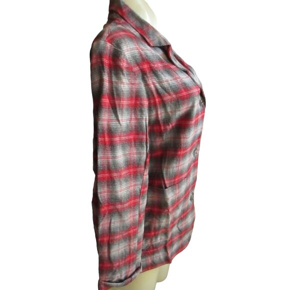 Vintage Women's Flannel Jacket Medium Shadow Plaid 1950's Handmade Chore Cotton - Picture 3 of 8